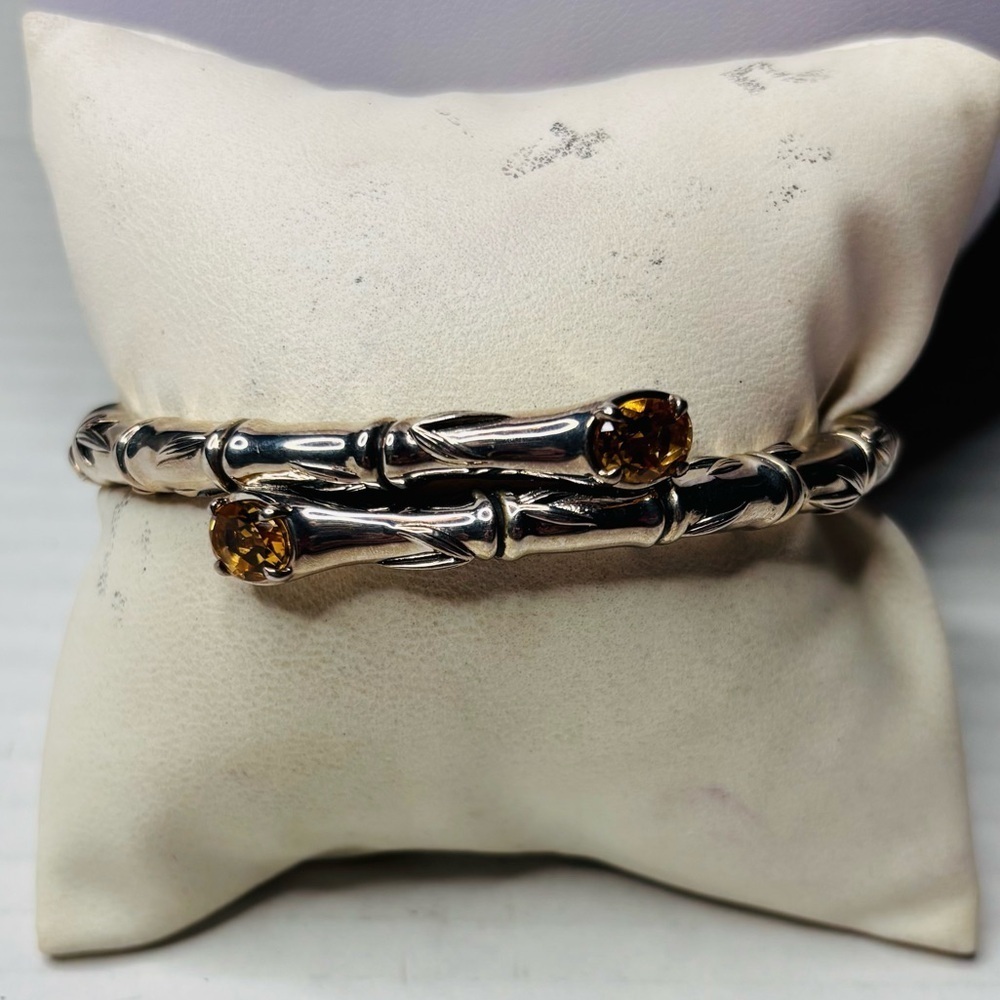 JAI John Hardy Sterling Silver Citrine Bamboo Bypass Flex Bangle